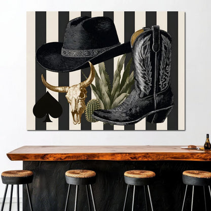 Cowboy Boot Hat Skull Cactus Canvas Wall Art