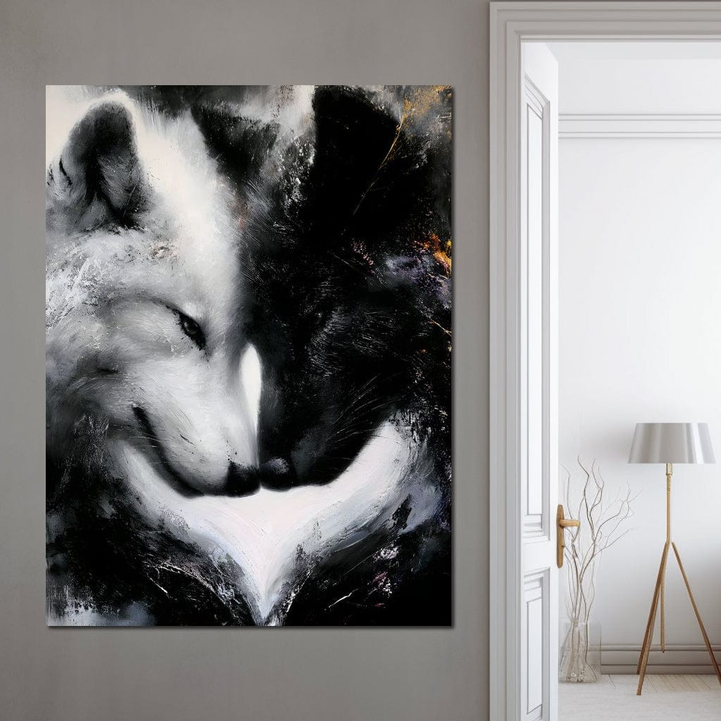 Dual Wolf Spirit Embrace Canvas Wall Art