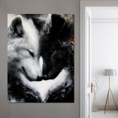Dual Wolf Spirit Embrace Canvas Wall Art