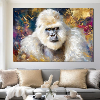 Majestic White Gorilla Portrait Canvas Wall Art