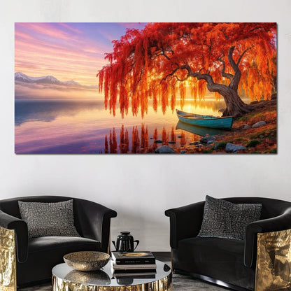 Whispers of the Crimson Willow Canvas Wall Art