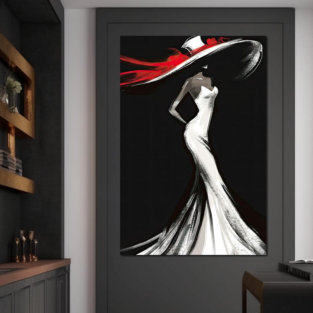 The White Dress - Elegant Silhouette in Red Canvas Wall Art