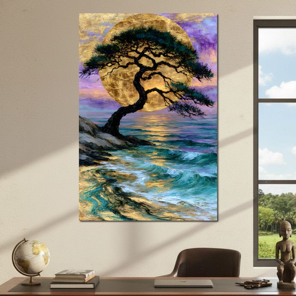 Ancient Pine Before The Gilded Moon Canvas Wall Art