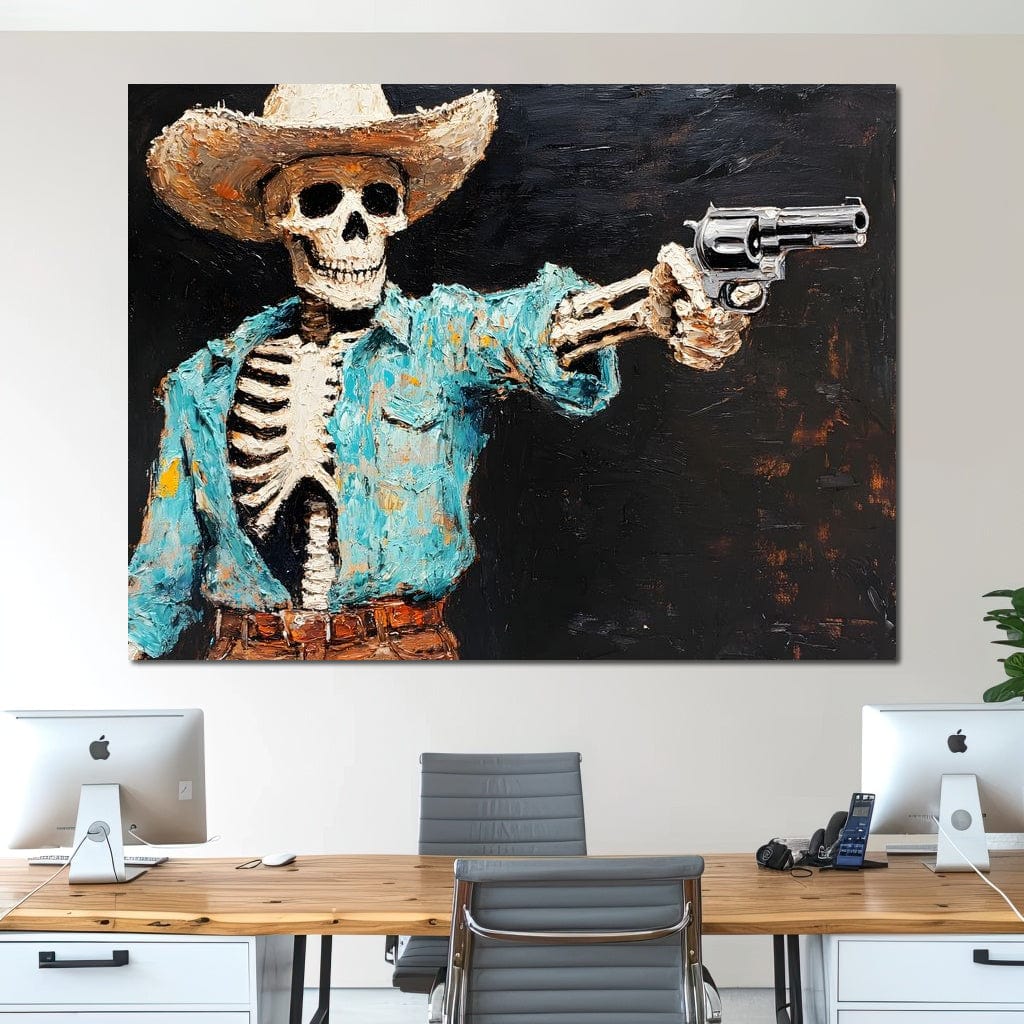Cowboy Skeleton in Denim Canvas Wall Art