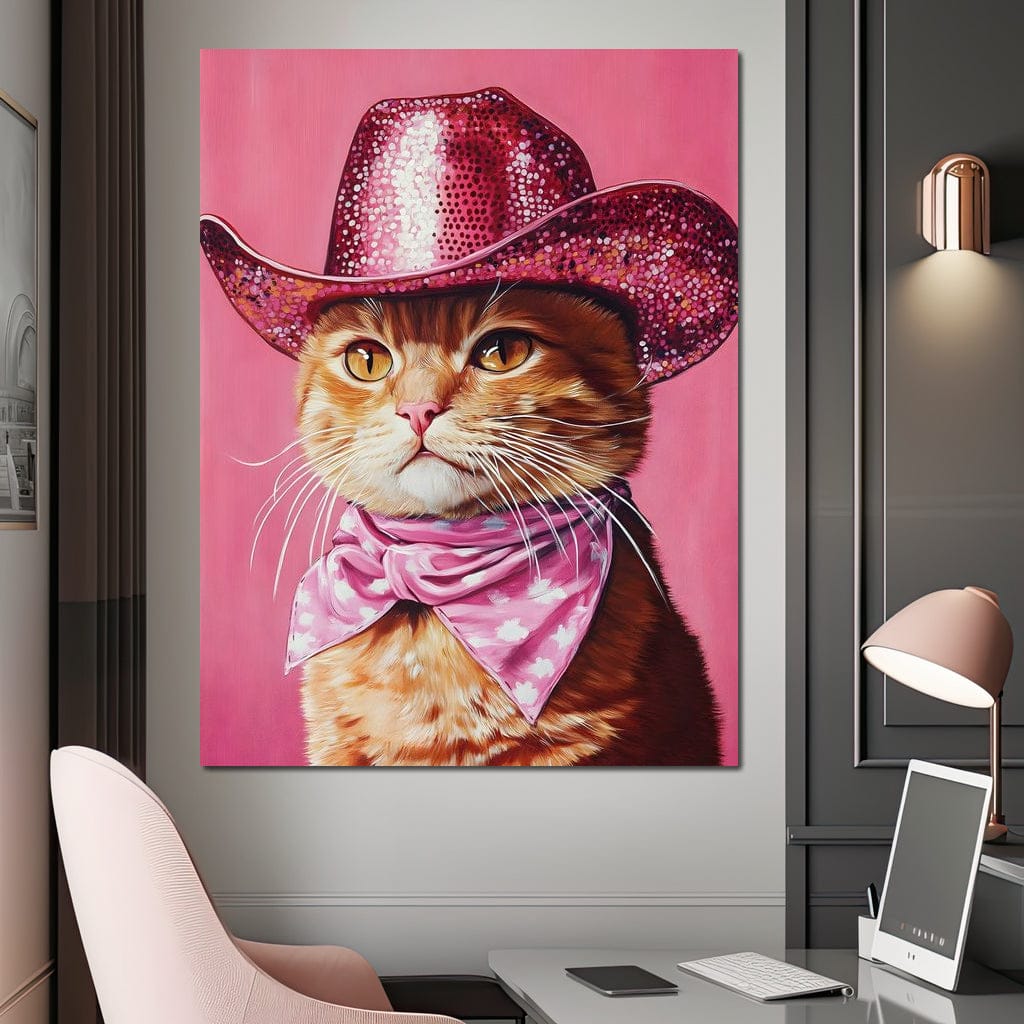 Pink Rodeo Cat Swagger Canvas Wall Art
