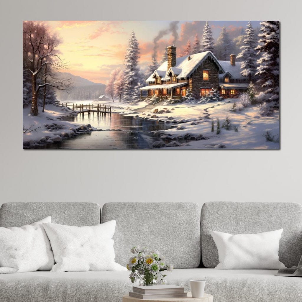 Christmas Cottage Home Canvas Wall Art