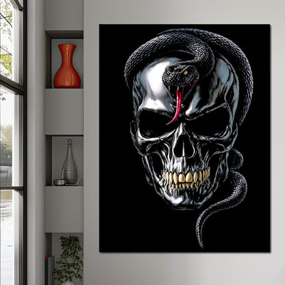Serpent Crowned Skull Night Canvas Wall Art