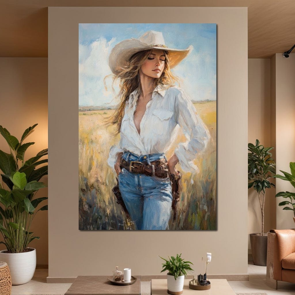 Cowgirl's Sunlit Respite Canvas Wall Art
