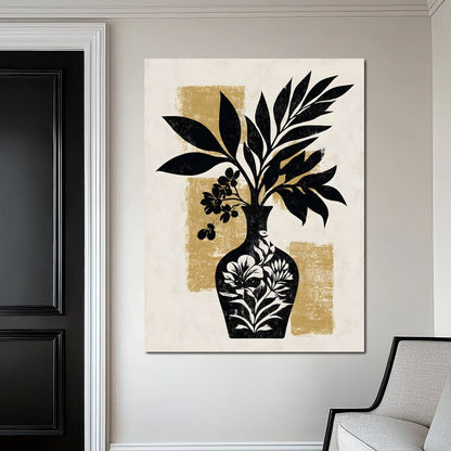 Botanical Vase Silhouette Gold Canvas Wall Art