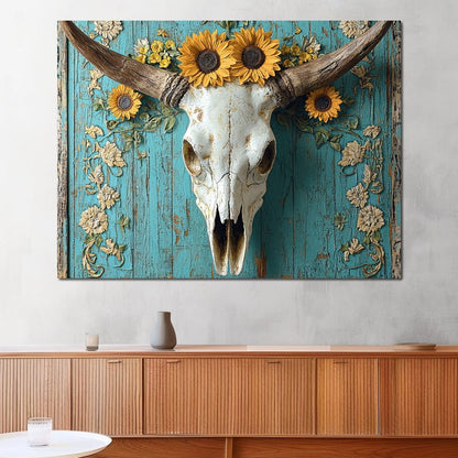 Bull Skull Rustic Vibes Canvas Wall Art