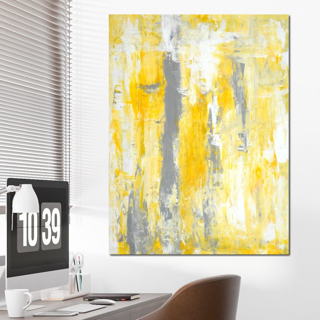 Grey & Yellow Abstract Art Painting Canvas Wall Art