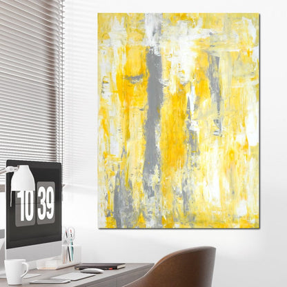 Grey & Yellow Abstract Art Painting Canvas Wall Art