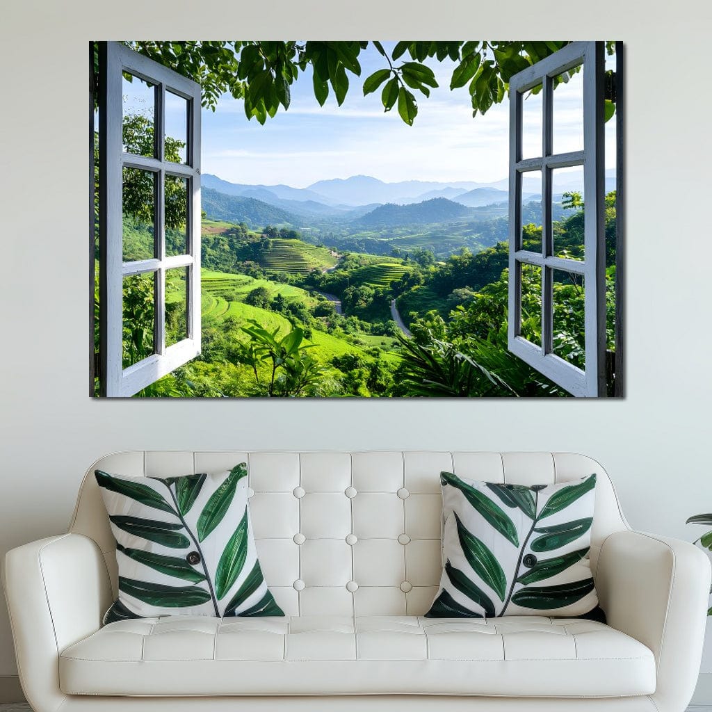 Open Window Over Terraced Valleys Canvas Wall Art