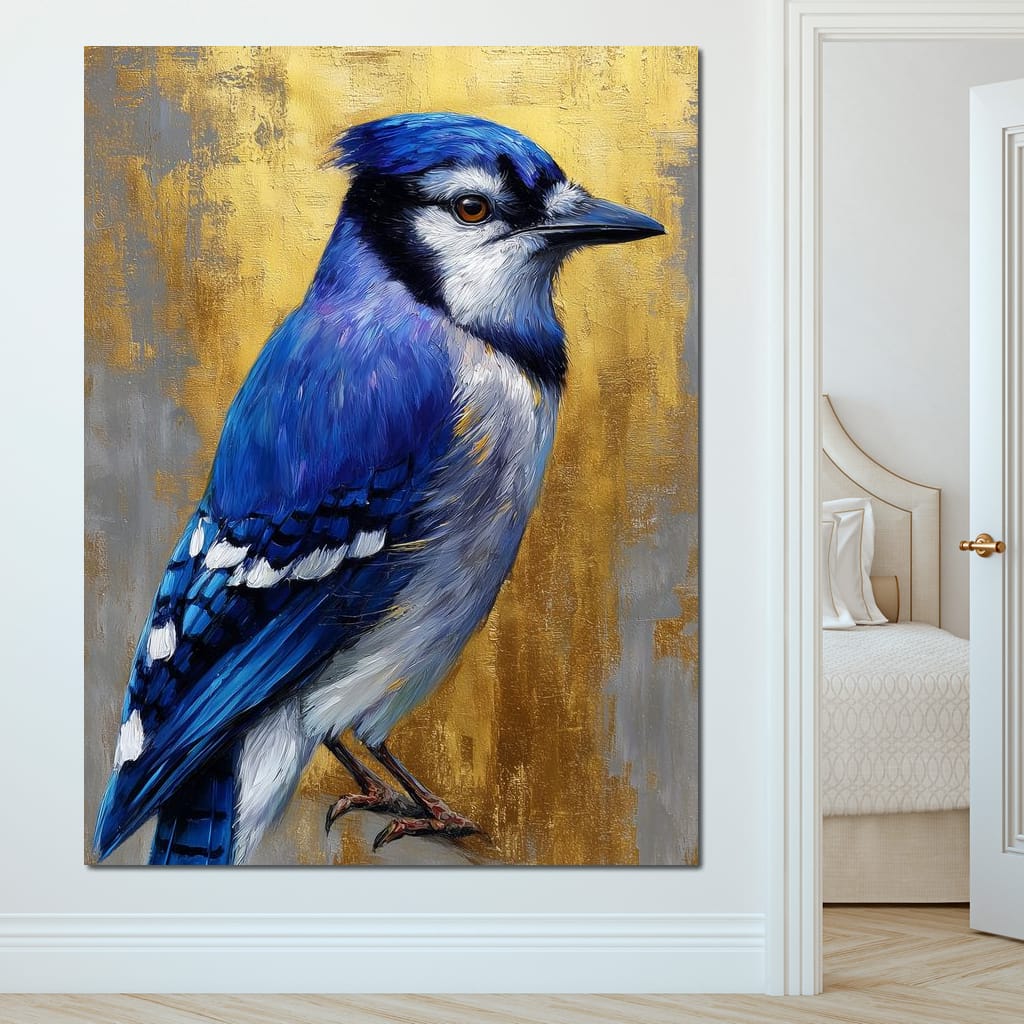 Golden Blue Jay Portrait Canvas Wall Art