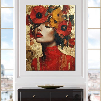 Golden Radiant Floral Muse Canvas Wall Art