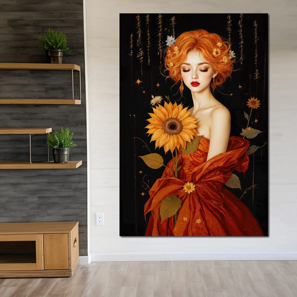 Lady Sunflower Canvas Wall Art