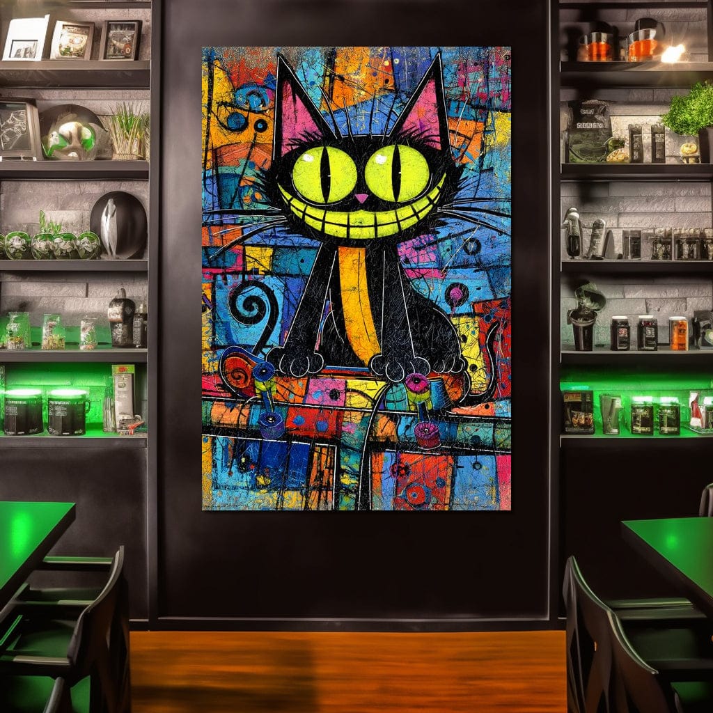 Neon Grin Alley Cat Pop Canvas Wall Art