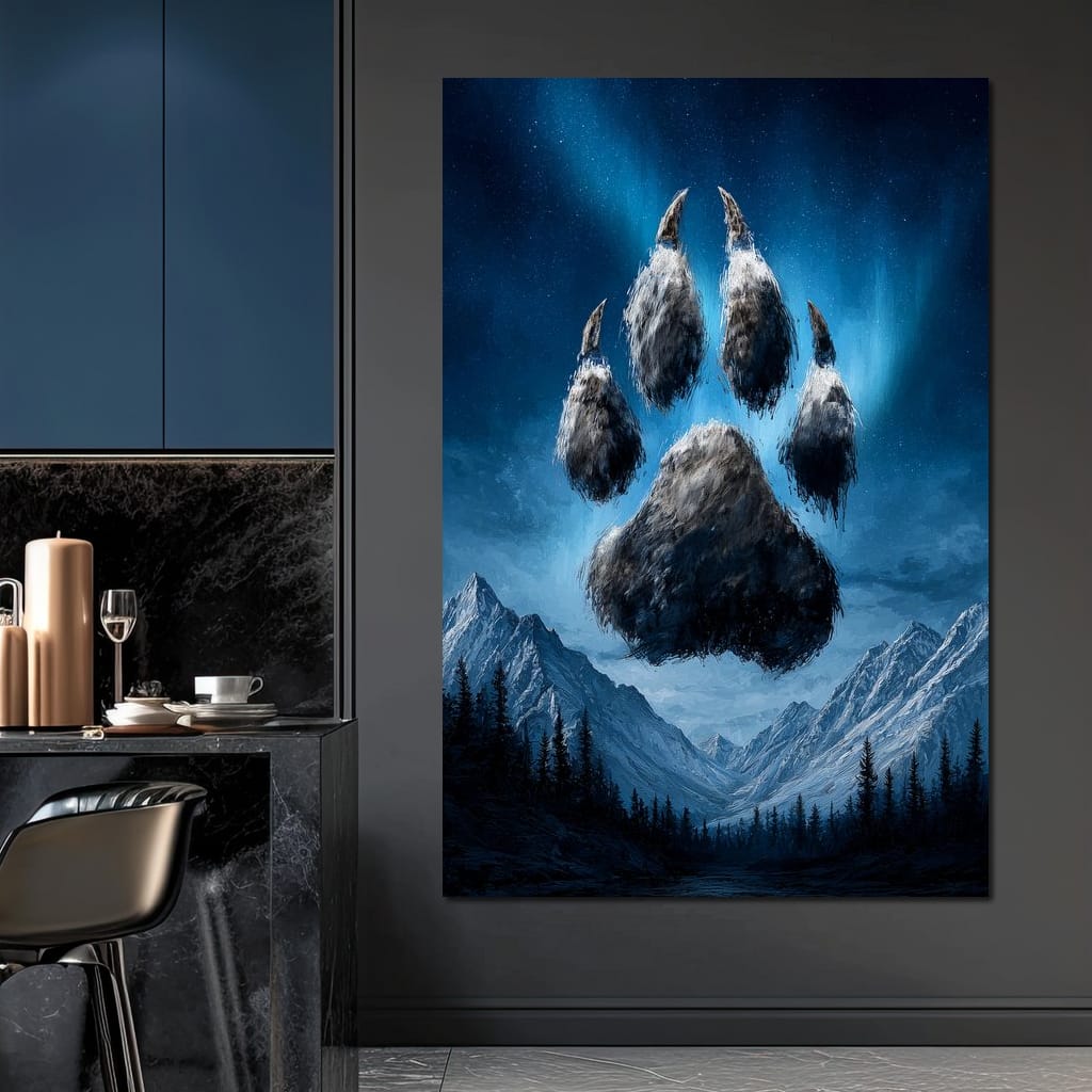 Celestial Wolf Paw Over Peaks Canvas Wall Art