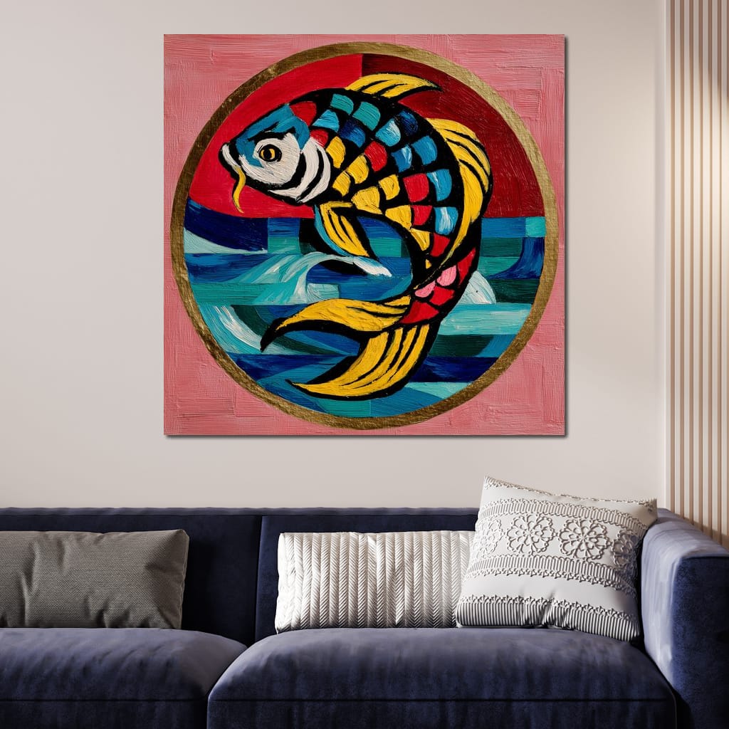 Colorful Koi Fish Mosaic Wave Canvas Wall Art