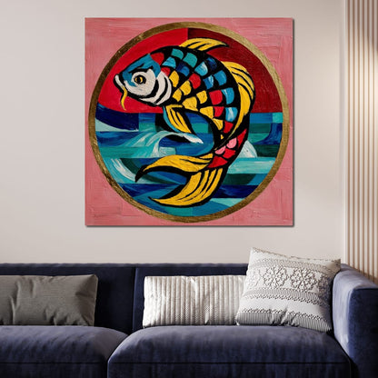 Colorful Koi Fish Mosaic Wave Canvas Wall Art