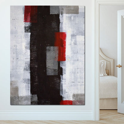 Grey & Red Abstract Art Painting Canvas Wall Art
