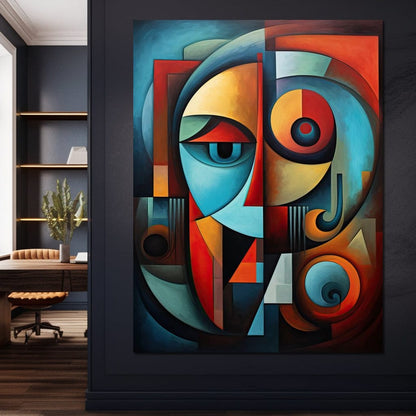 Scarlet, Sienna, and Mustard Cubism Canvas Wall Art