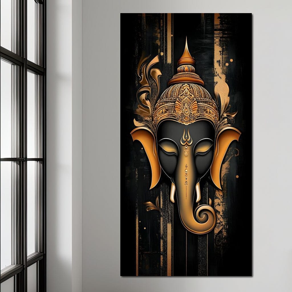 Golden Divine Ganesha Aura Canvas Wall Art