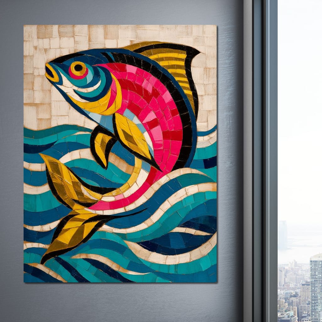 Vibrant Tropical Fish Mosaic Canvas Wall Art