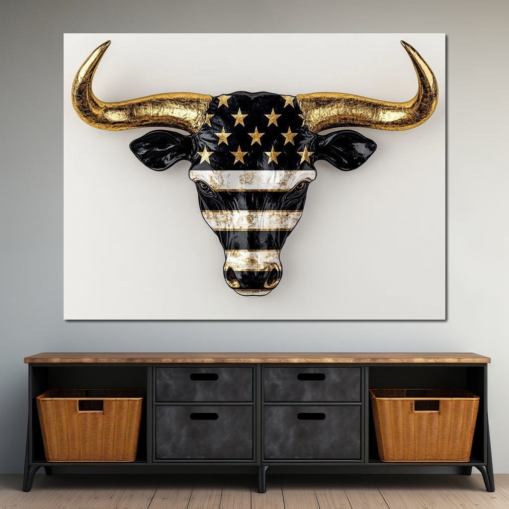 Majestic Gold Horned Bull Canvas Wall Art