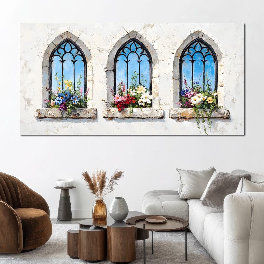 Floral Elegance Through Arches Canvas Wall Art
