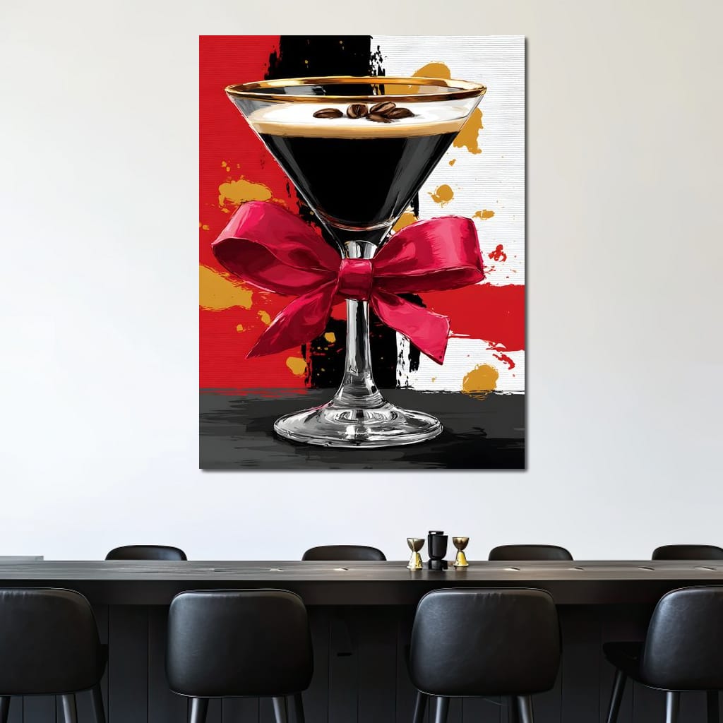 Espresso Martini Red Bow Canvas Wall Art