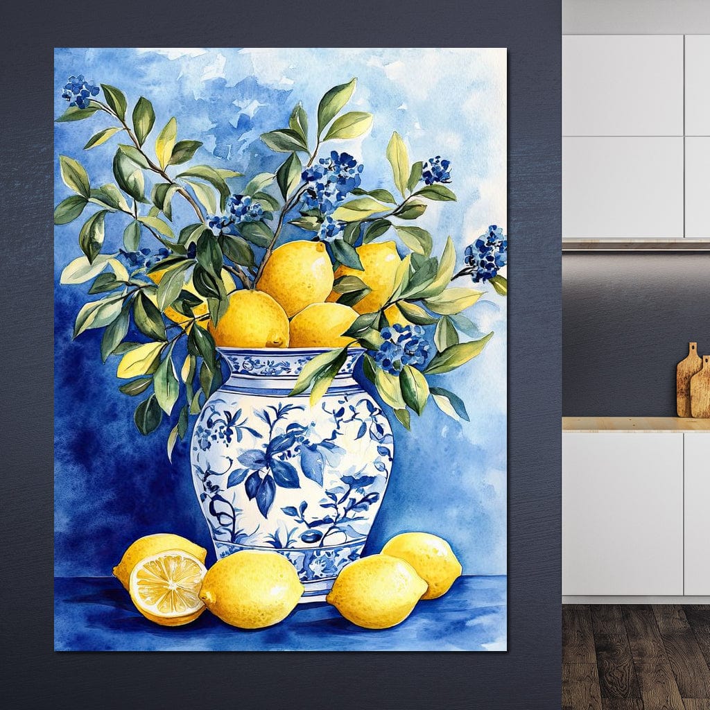 Lemon Bouquet in Porcelain Vase Canvas Wall Art