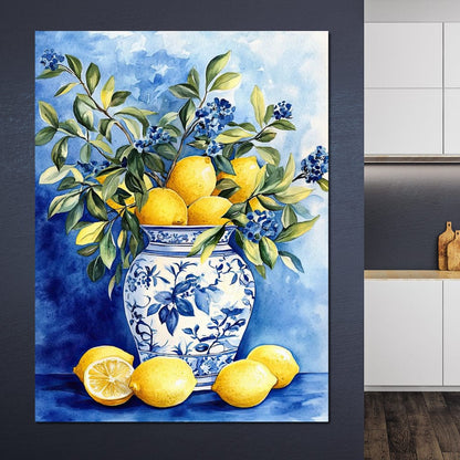 Lemon Bouquet in Porcelain Vase Canvas Wall Art