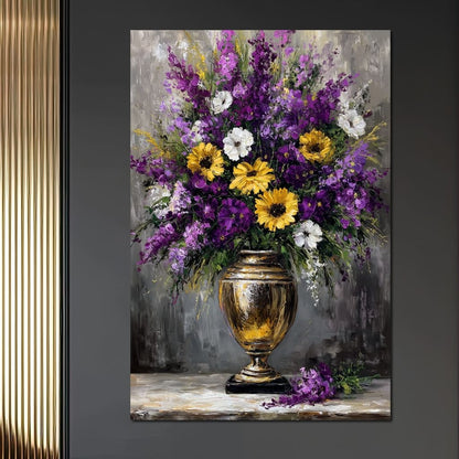 Golden Vase Violet Sunflowers Canvas Wall Art