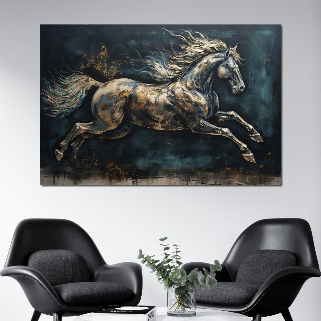 Gilded Running Horse Canvas Wall Art