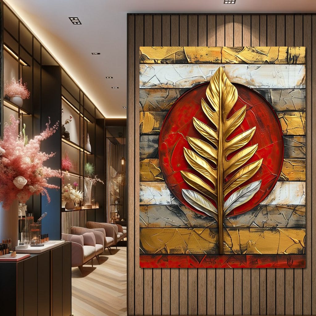 Golden Leaf on Ruby Sphere Canvas Wall Art