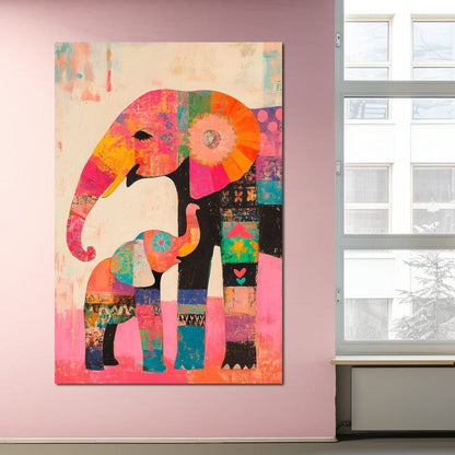 Elephant Patchwork Dreams Canvas Wall Art