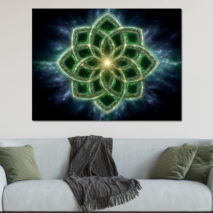 Celestial Green Knot Mandala Canvas Wall Art