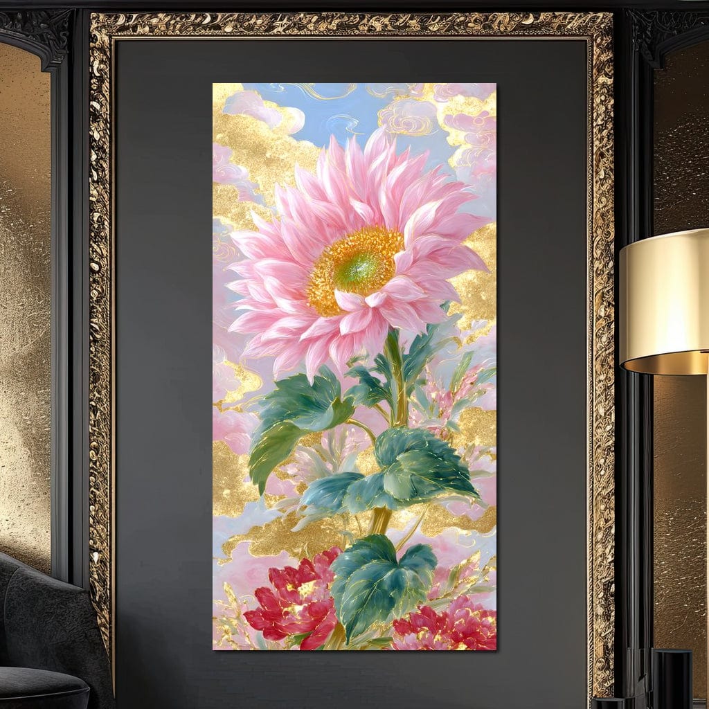 Golden Petal Reverie Blooming Canvas Wall Art