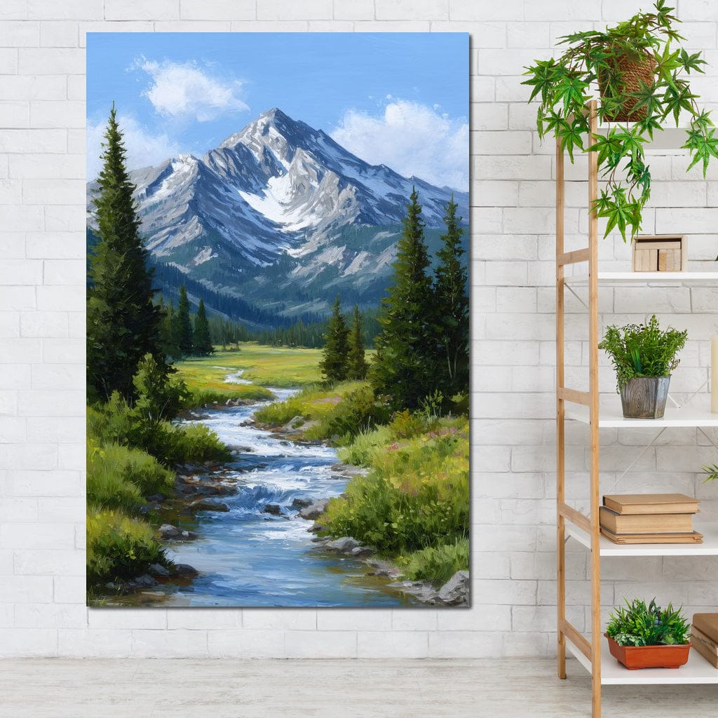 Alpine Peak River Meadow Sky Canvas Wall Art