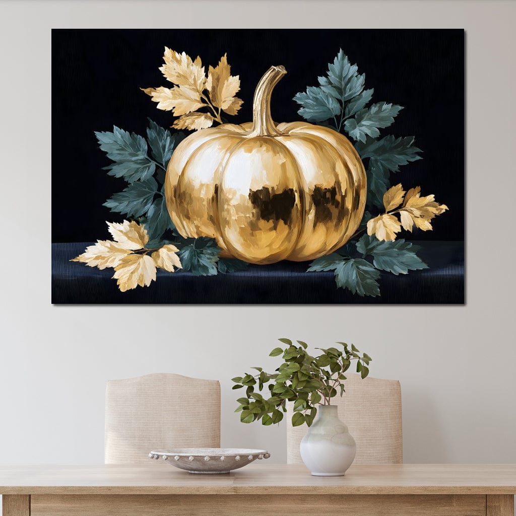 Golden Pumpkin Autumn Elegance Canvas Wall Art