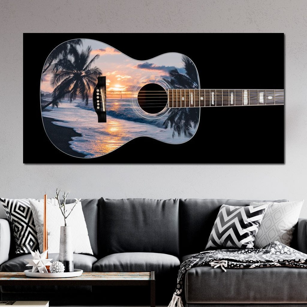 Tropical Sunset Guitar Dream Canvas Wall Art