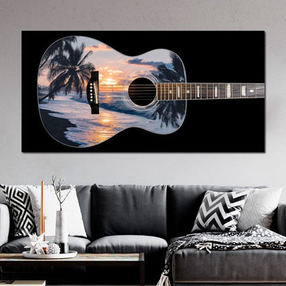 Tropical Sunset Guitar Dream Canvas Wall Art