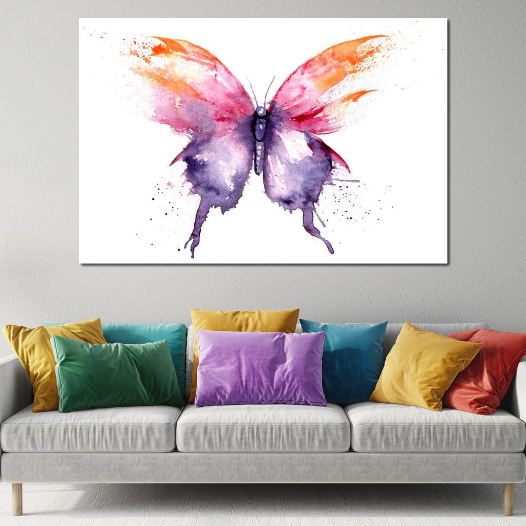 Watercolor Tricolor Butterfly Canvas Wall Art