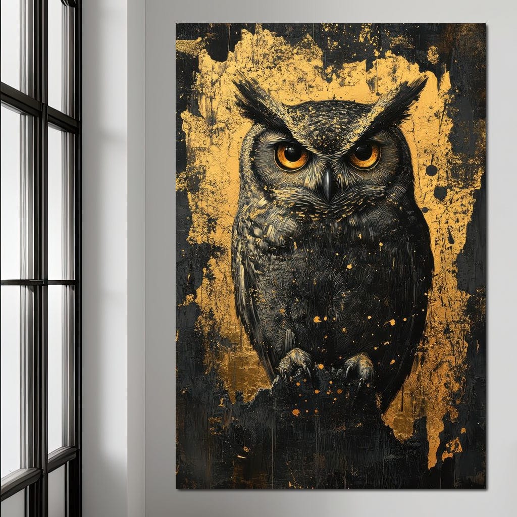 Golden Nocturnal Owl Canvas Wall Art