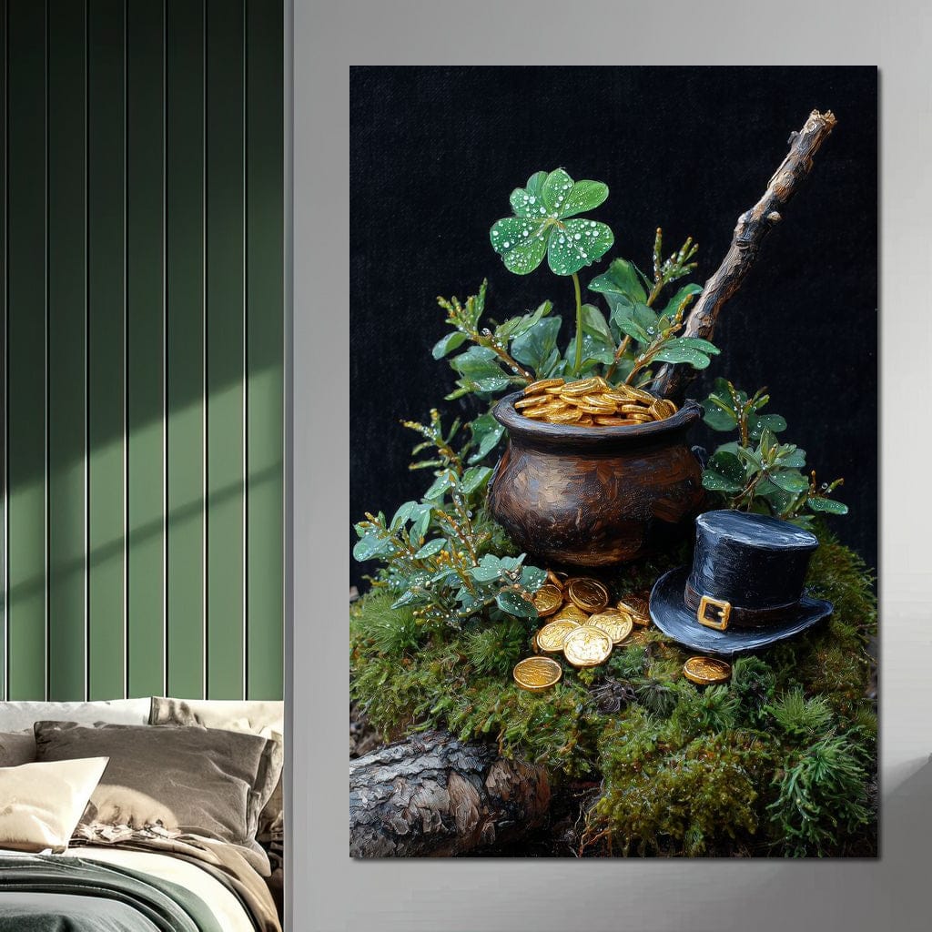 Lucky Clover Gold Pot Canvas Wall Art
