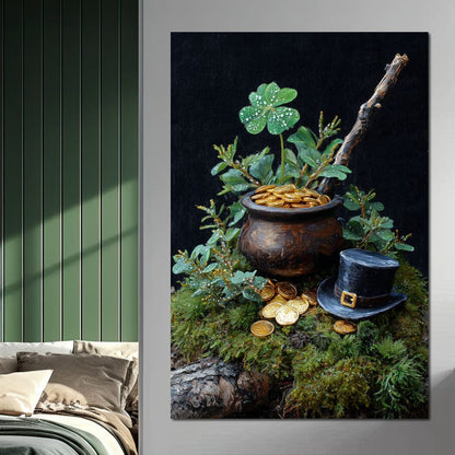 Lucky Clover Gold Pot Canvas Wall Art