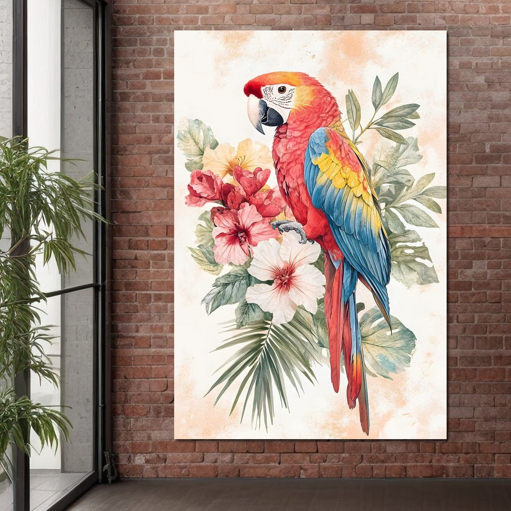 Tropical Parrot Floral Burst Canvas Wall Art