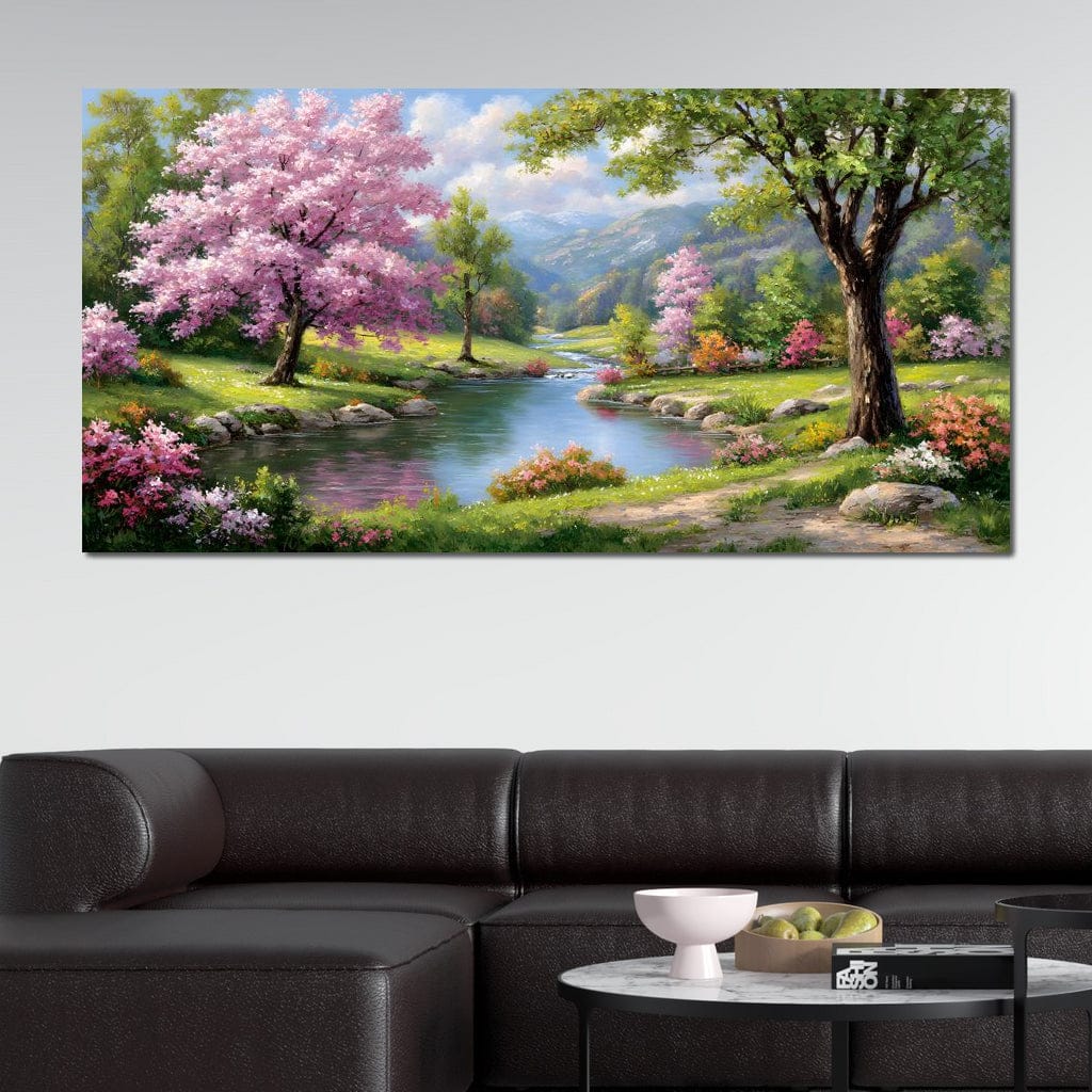 Spring Blossom Mountain Stream Canvas Wall Art
