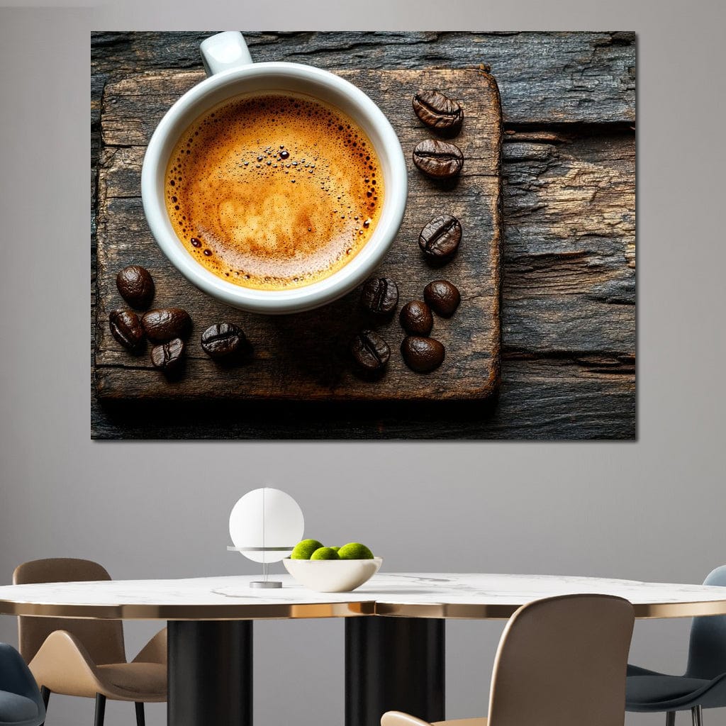 Espresso Essence on Rustic Wood Canvas Wall Art